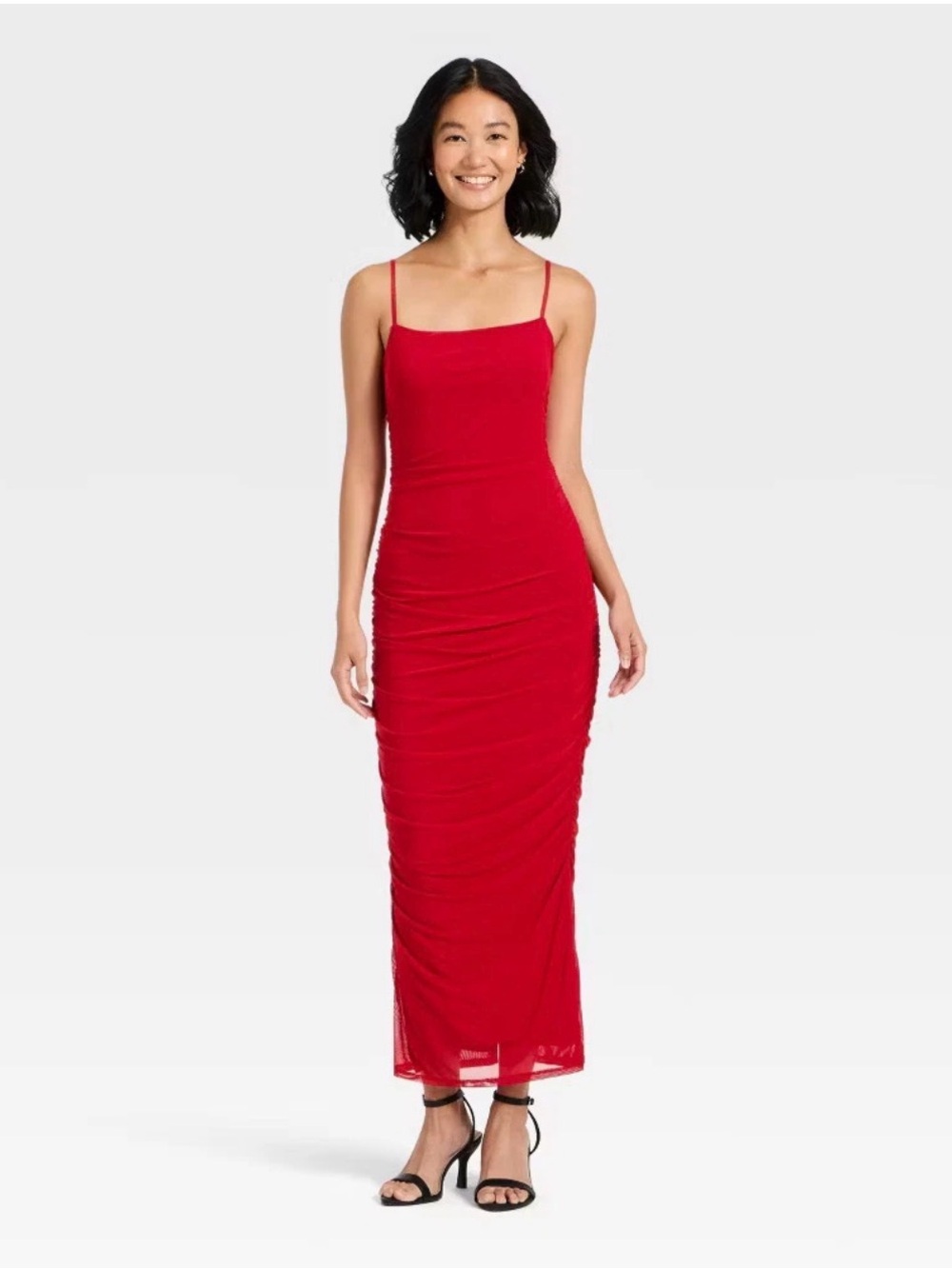 a new day Red Ruched Maxi Slip Dress with Spaghetti Straps